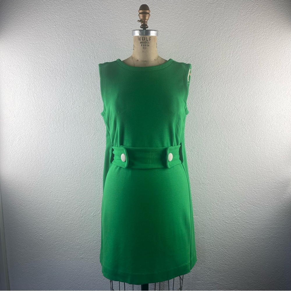 Original Milly New York l S Retro 60s MCM Mod Knit Open Back Draped Button Dress